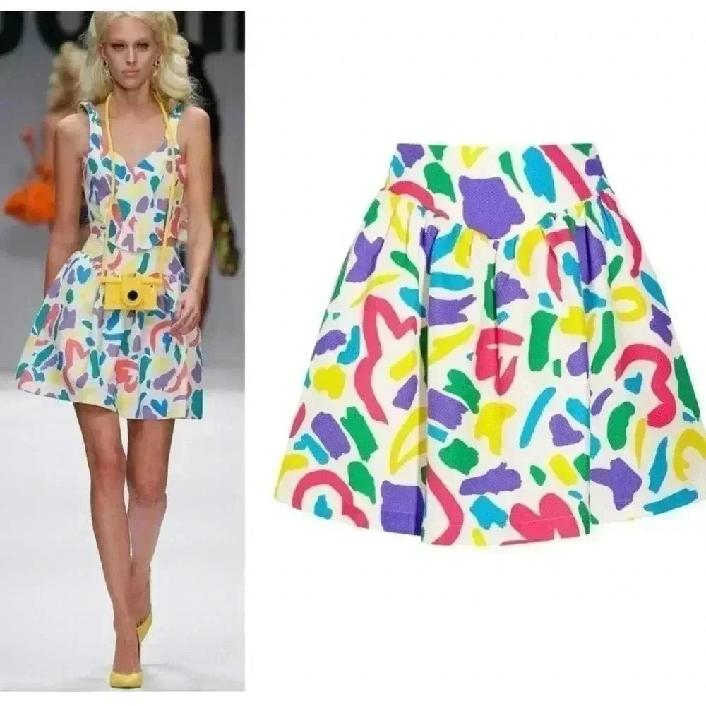 Moschino Barbie Mini Skirt California Dream 38 4 Small S Memphis Print 38 80s